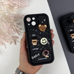 Силіконовий чохол на Айфон 15 з дизайном. Silicone Case iPhone 15 Donut Design Чорний