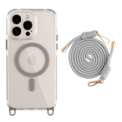 Чохол Crossbody зі шнурком TPU+PC з MagSafe для iPhone 14 Pro Max Сірий (15)