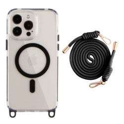 Чохол Crossbody зі шнурком TPU+PC з MagSafe для iPhone 15 Pro Max Чорний (18)
