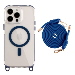 Чохол Crossbody зі шнурком TPU+PC з MagSafe для iPhone 15 Pro Max Темно-синій (8)