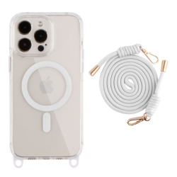 Чохол Crossbody зі шнурком TPU+PC з MagSafe для iPhone 15 Pro Max Білий (9)