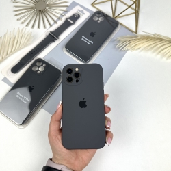 Силиконовый чехол c закрытыми камерами на iPhone 12 Pro Серый (15)