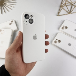 Силиконовый чехол на Айфон 13 c закрытым низом и камерами | iPhone 13 Белый (9)