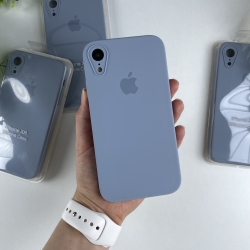 Силіконовий чохол із квадратними бортами на iPhone Xr  Блакитно-сірий (26)