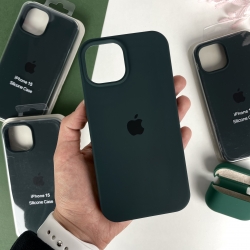 Силиконовый чехол на Айфон 15 c закрытым низом. Silicone Case iPhone 15 Темно-зеленый (54)