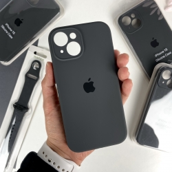 Силиконовый чехол на Айфон 15 c закрытым низом и камерами | iPhone 15 Серый (15)