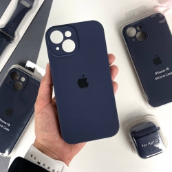 Силиконовый чехол на Айфон 15 c закрытым низом и камерами | iPhone 15 Темно-синий (8)