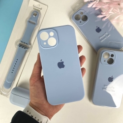 Силиконовый чехол на Айфон 15 c закрытым низом и камерами | iPhone 15 Голубой (5)