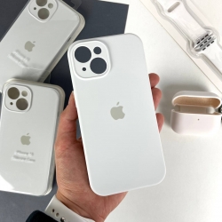 Силиконовый чехол на Айфон 15 c закрытым низом и камерами | iPhone 15 Белый (9)