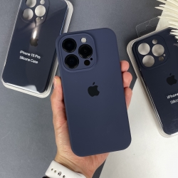Силиконовый чехол на Айфон 15 Pro c закрытым низом и камерами | iPhone 15 Pro Темно-синий (8)