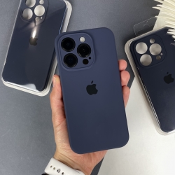 Силіконовий чохол на Айфон 15 Pro Max c закритим низом та камерами | iPhone 15 Pro Max Темно-синій (8)