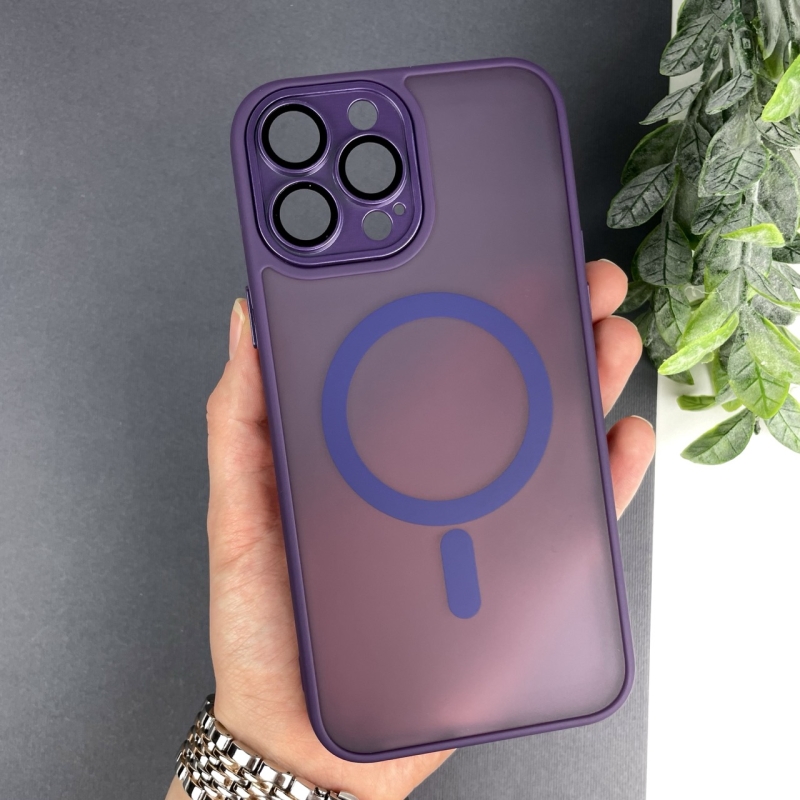 Матовый чехол TPU+PC с защитными линзами Magnetic Camera Lens with Magsafe для iPhone 13 Pro Max Фиолетовый