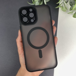 Матовий чохол TPU+PC з захисними лінзами Magnetic Camera Lens with Magsafe для iPhone 14 Pro Чорний 